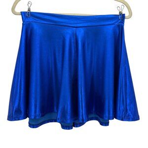 Vintage Route 3 Womens Large Skirt Mini Metallic Blue Shiny A-Line Rave Party